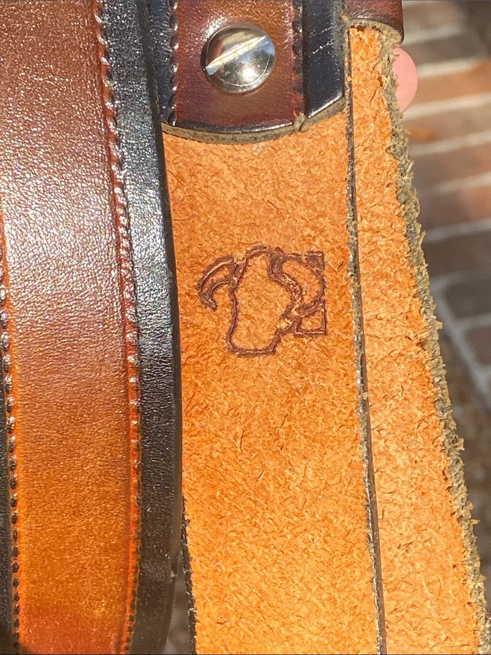 Two-Tone Brown Leather Belt with Black Edges & Brass Buckle